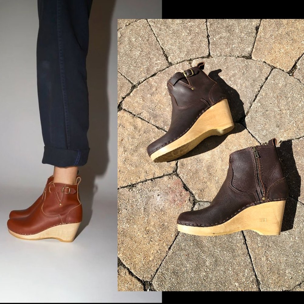 No. 6 Buckle Clog Boots on Wedge - Brown Leather - US 8 - EU 39